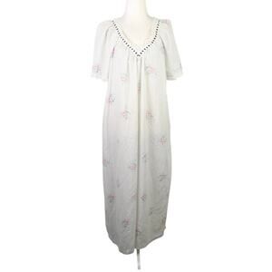 Vintage 80s cream and black stripe floral maxi nightgown dress L